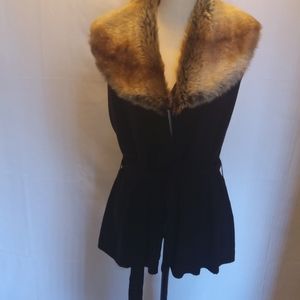 Sleeveless Faux Fur Trim Cardigan